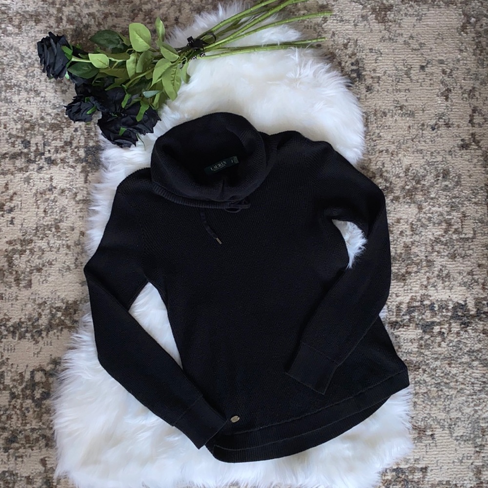 Ralph Lauren Black Cowl Neck Cotton Knit Sweater S